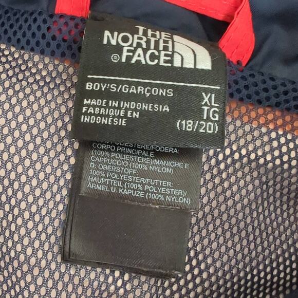 The North Face Boys Shell Hooded Waterproof Jacket Red Blue XL 18 20 - Picture 3 of 7